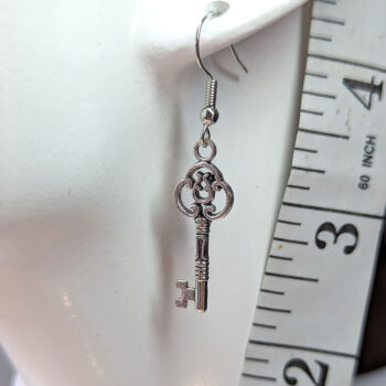 Rounded Top Key Charm Antique Silver Earrings - Image 2