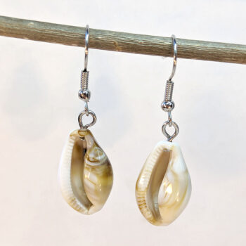 Acrylic Cream Brown Marble Cowrie Shell Earrings