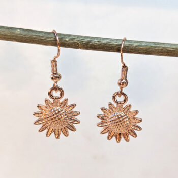 Small Patchwork Sunflower Flower Earrings Rose Gold