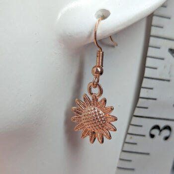 Small Patchwork Sunflower Flower Earrings Rose Gold - Image 2