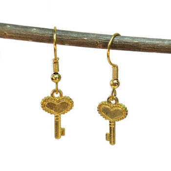 Gold Small Heart Key Earrings