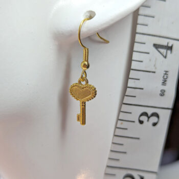 Gold Small Heart Key Earrings - Image 2