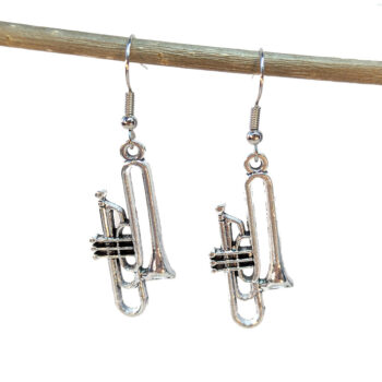 Trombone Musical Instrument Antique Silver Earrings