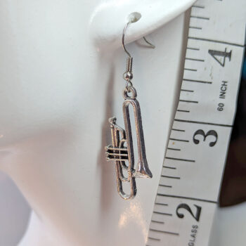 Trombone Musical Instrument Antique Silver Earrings - Image 2