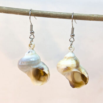 Acrylic Cream Brown Marble Wide Tulip Shell Earrings - Image 3