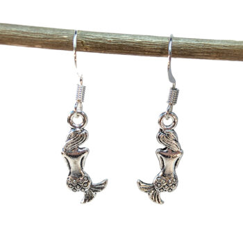 Antique Silver Dainty Sitting Mermaid Earrings