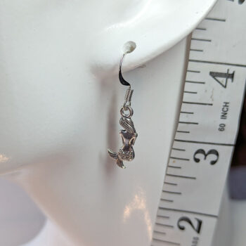 Antique Silver Dainty Sitting Mermaid Earrings - Image 2