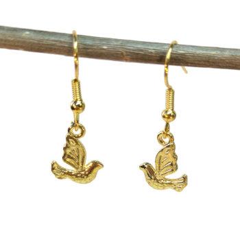 Small Flying Dove Bird Gold Earrings