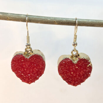 Gold Crystal Design Acrylic Red Heart Earrings