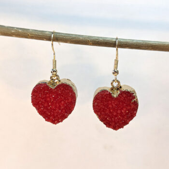 Gold Crystal Design Acrylic Red Heart Earrings - Image 3