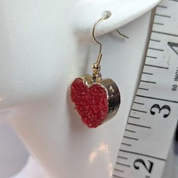 Gold Crystal Design Acrylic Red Heart Earrings - Image 2