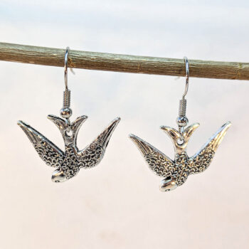 Antique Silver Diving Sparrow Bird Earrings - Image 3