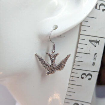 Antique Silver Diving Sparrow Bird Earrings - Image 2