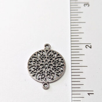 Antique Silver Hollow Round Flower Connector Charm - Image 2