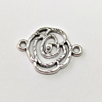 Hollow Rose Flower Connector Charm Antique Silver