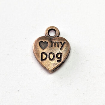 I Love My Dog Small Heart Charm Antique Copper