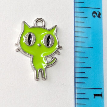 Green Cat Big Eyes Enamel Charm - Image 2