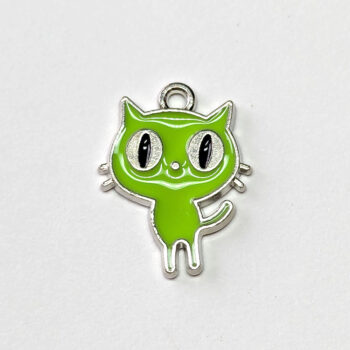 Green Cat Big Eyes Enamel Charm