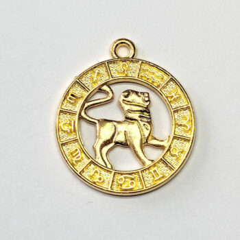 Leo Zodiac Round Charm Antique Gold