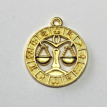 Libra Zodiac Round Charm Antique Gold