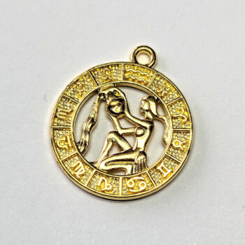 Aquarius Zodiac Round Charm Antique Gold