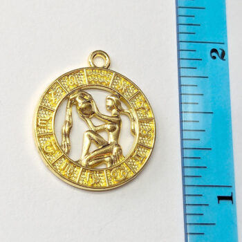 Aquarius Zodiac Round Charm Antique Gold - Image 2