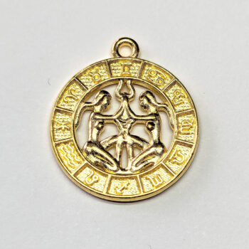 Gemini Zodiac Round Charm Antique Gold