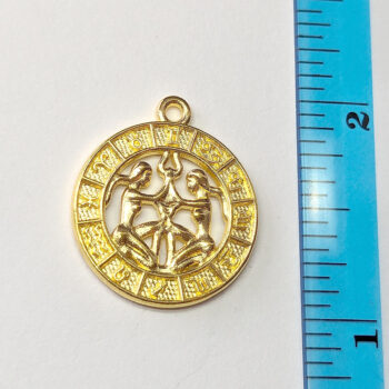 Gemini Zodiac Round Charm Antique Gold - Image 2