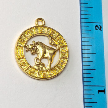 Taurus Zodiac Round Charm Antique Gold - Image 2