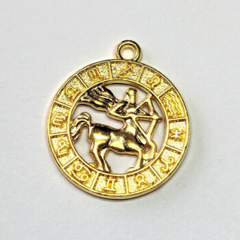 Sagittarius Zodiac Round Charm Antique Gold