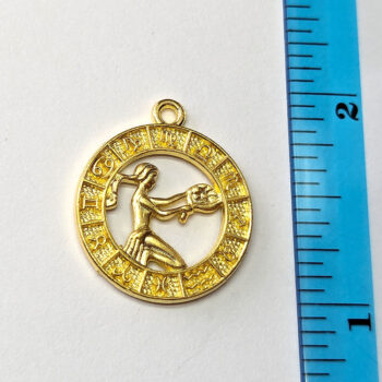 Virgo Zodiac Round Charm Antique Gold - Image 2