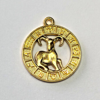 Aries Zodiac Round Charm Antique Gold