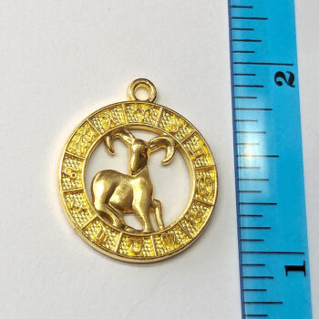 Aries Zodiac Round Charm Antique Gold - Image 2