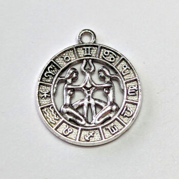 Gemini Zodiac Round Charm Antique Silver