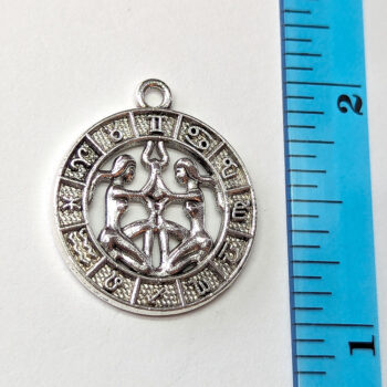 Gemini Zodiac Round Charm Antique Silver - Image 2