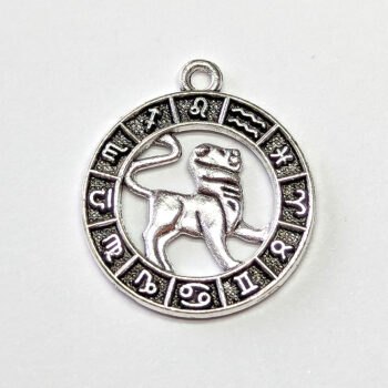 Leo Zodiac Round Charm Antique Silver