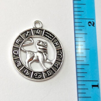 Leo Zodiac Round Charm Antique Silver - Image 2