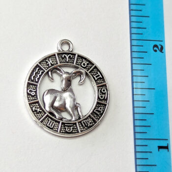 Aries Zodiac Round Charm Antique Silver - Image 2