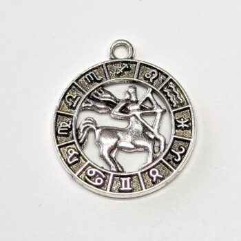 Sagittarius Zodiac Round Charm Antique Silver