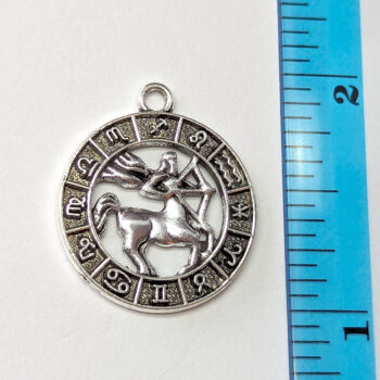 Sagittarius Zodiac Round Charm Antique Silver - Image 2