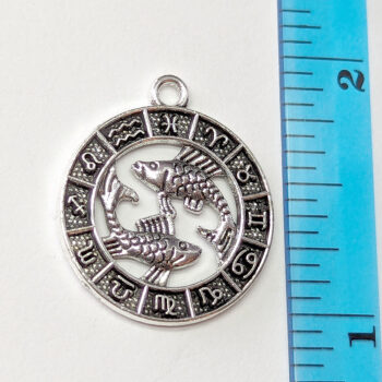 Pisces Zodiac Round Charm Antique Silver - Image 2