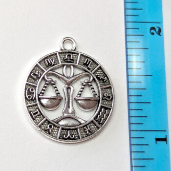 Libra Zodiac Round Charm Antique Silver - Image 2