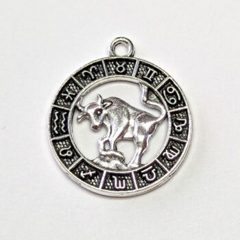 Taurus Zodiac Round Charm Antique Silver