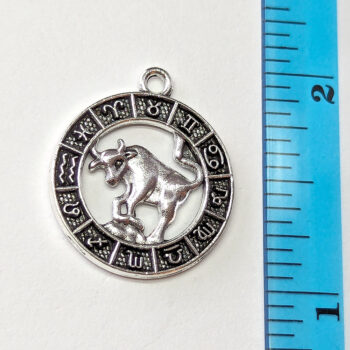 Taurus Zodiac Round Charm Antique Silver - Image 2