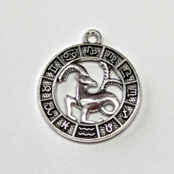 Capricorn Zodiac Round Charm Antique Silver