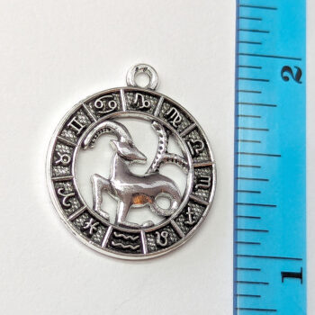 Capricorn Zodiac Round Charm Antique Silver - Image 2