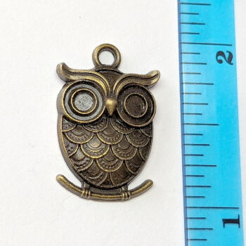 Antique Bronze Cute Round Owl Charm - Image 2