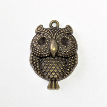 Antique Bronze Beaded Round Owl Charm