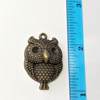 Antique Bronze Beaded Round Owl Charm - Image 2