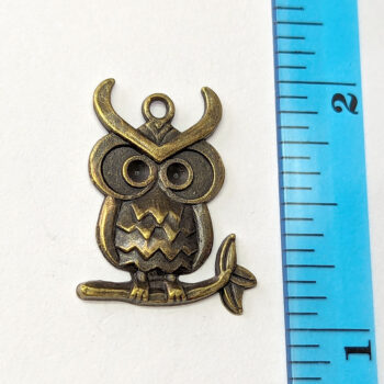 Antique Bronze Big Eyes Owl on a Branch Charm - Image 2